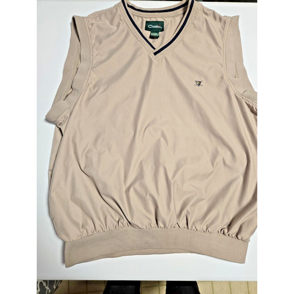 Catalina Golf Vest Mens Medium Beige V Neck Windbreaker Pullover Sleeveless VGC